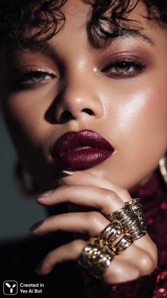Элегантный образ с ярким макияжем и роскошными аксессуарами. Генерация из нейронной сети Midjourney