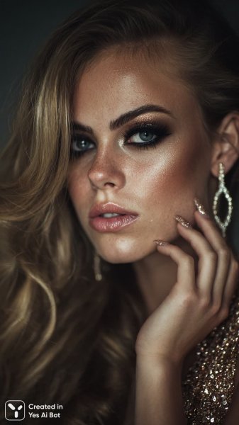 Блондинка с золотыми локонами и ярким макияжем в стиле гламур. Нейронная сеть Миджорни