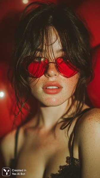 Яркая красота в красных сердечках и воздушном море. Картинка из нейросети Midjourney