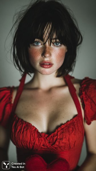 Эмоциональный портрет: красное сердце и драматичный взгляд. Нейросеть Midjourney