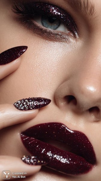 Яркий образ: макияж с акцентом на глаза и губы в стиле гламур. Генерация из нейронной сети Midjourney