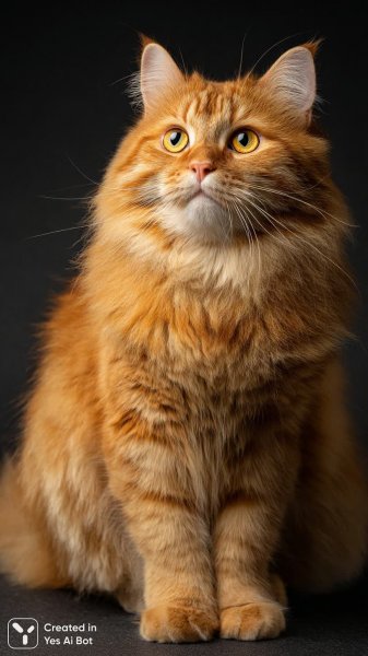 Оранжевый кот с большими глазами и выразительной мордочкой в высоком качестве. Генерация из нейронной сети Midjourney