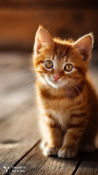Очаровательный рыжий котенок с большими глазами в деталях крупным планом. Нейросеть Midjourney