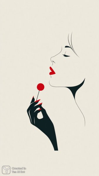 Минимализм и красный акцент: стильный портрет с леденцом в руке. Изображение из нейросети Миджорни