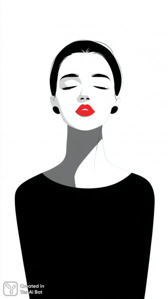 Лицо женщины в минималистичном стиле с яркой помадой. Картинка из нейросети Midjourney