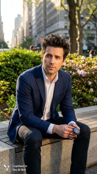 Стильный мужчина в городском парке: элегантность и уверенность. Нейронная сеть Нано Банана