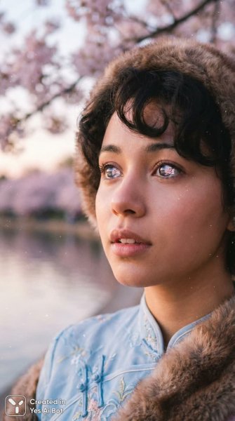 Невероятная красота: девушка в голубом платье и вишни в глазах. Картинка из нейронной сети NanoBanana