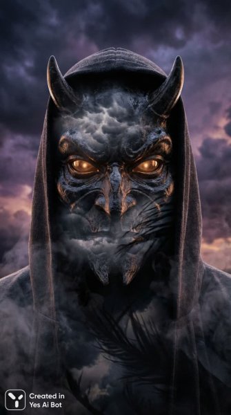 Вампир в маске дьявола: пленяющий взгляд из бездны и сюрреалистичная красота ночи. Изображение из нейронной сети NanoBanana