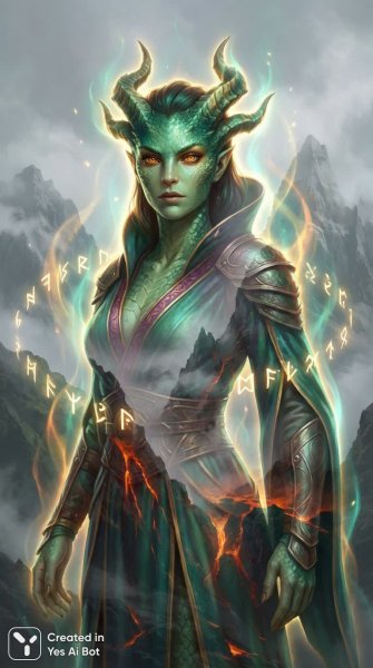 Волшебный портрет драконицы с изумрудной чешуей и огненным фоном. Нейронная сеть NanoBanana