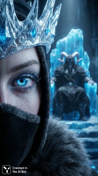 Ледяная королева: взгляд из хрустального мира. Изображение из нейронной сети NanoBanana