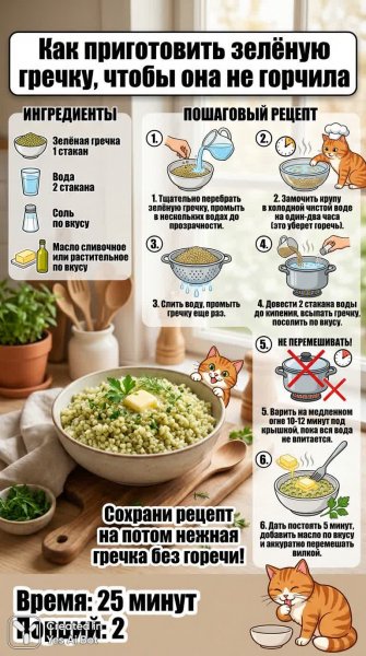 Нежная зеленая гречка: простой рецепт без горечи за 25 минут. Изображение из нейронной сети Nano Banana