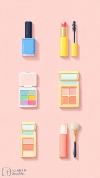 Игривые косметические иконки в пастельных тонах. Картинка из нейросети Миджорни