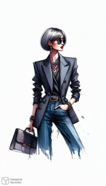 Модный эскиз: дерзкая женщина в стильном городском образе. Генерация из нейросети Dalle-3