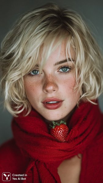 Девушка с клубникой: Красота и соблазнительная улыбка в портрете. Картинка из нейронной сети Midjourney