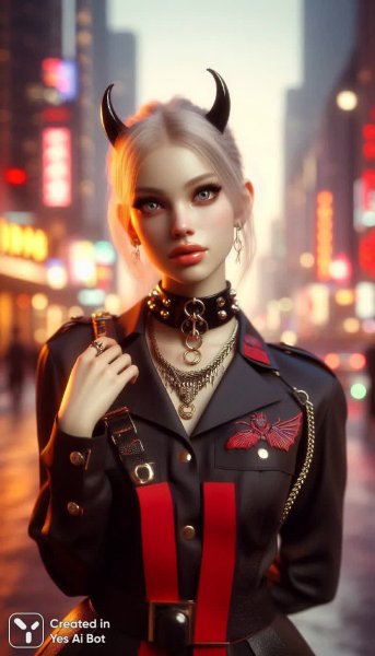 Блондинка в униформе: бунтарский стиль на фоне мегаполиса и мягкого света кафе. Генерация из нейронной сети Dalle