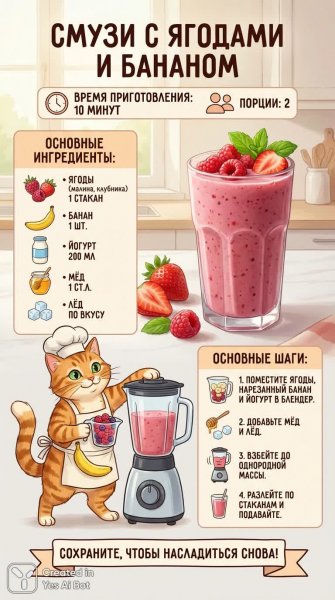 Яркий смузи: ягоды, банан и полезная энергия для начала дня!. Нейросеть NanoBanana