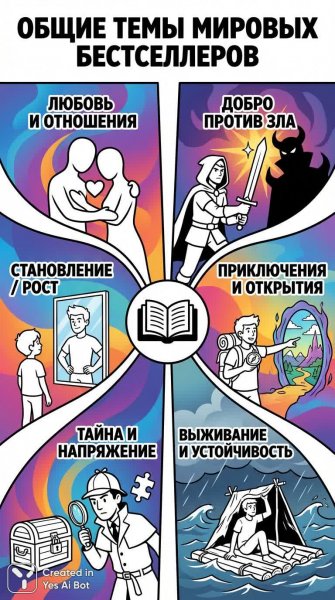 Тренды мировых бестселлеров: визуальный гид на русском языке. Картинка из нейронной сети Нано Банана
