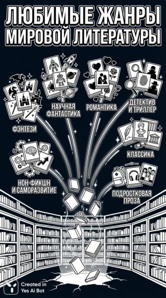 Мировые литературные жанры: яркая инфографика в стиле модерн. Нейронная сеть NanoBanana