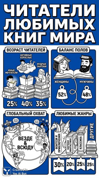 Мировые бестселлеры: портрет читателя в яркой инфографике. Генерация из нейронной сети Нано Банана
