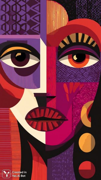 Этнический портрет: яркие узоры и современная геометрия лиц. Генерация из нейронной сети Midjourney