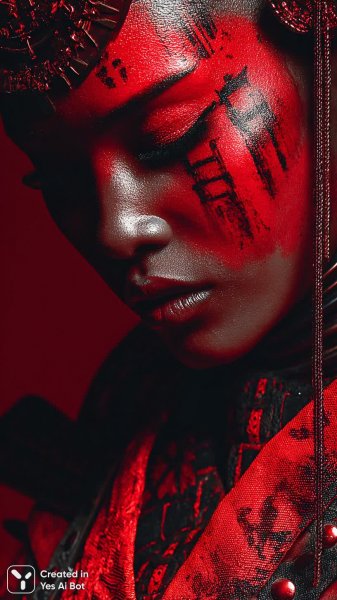 Неоновое кимоно: цифровой портрет в стиле киберпанк с ярким макияжем и глубокими глазами. Нейросеть Midjourney