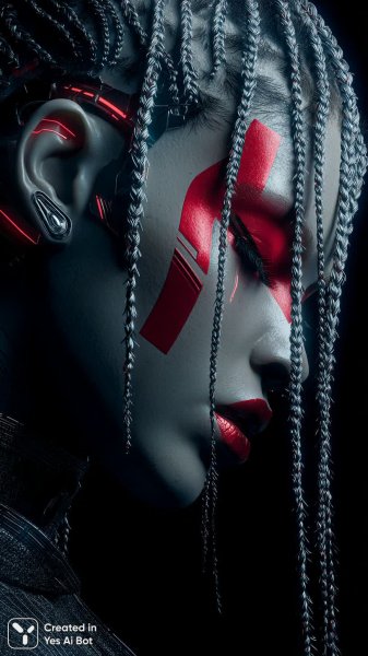 Кибернетическая нимфа: макропортрет в неоновом свете и сюрреалистичной атмосфере. Нейросеть Midjourney