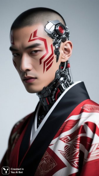 Лицо в красках войны: гиперреалистичный портрет с азиатскими мотивами и резкими чертами. Картинка из нейросети Qwen Ai Images