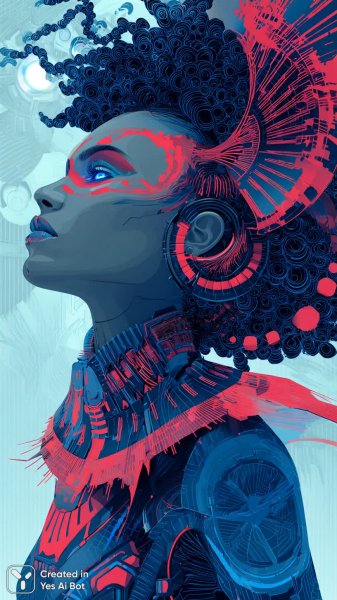 Яркая фантазия: графика и стиль в портрете девушки с африканскими чертами. Картинка из нейросети Миджорни