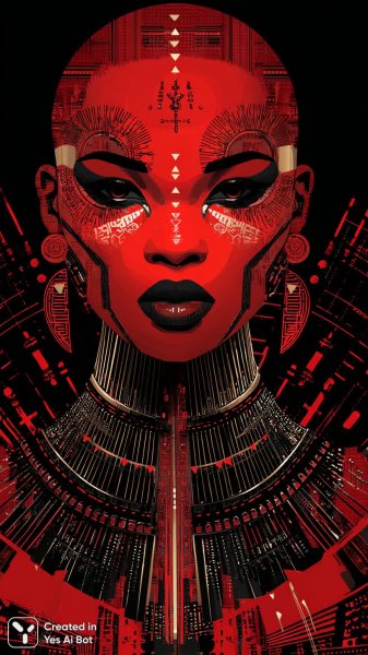 Яркая красота в черном фоне и геометрических узорах. Нейросеть Midjourney