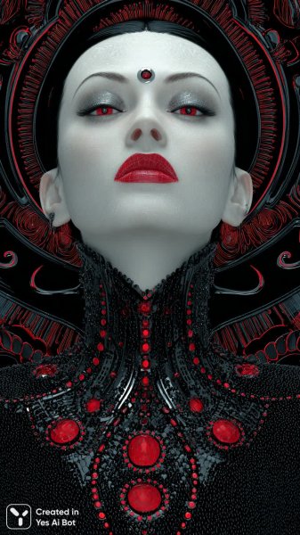 Загадочная красотка в красном и черном: фэнтезийный портрет с выразительным макияжем. Генерация из нейросети Миджорни