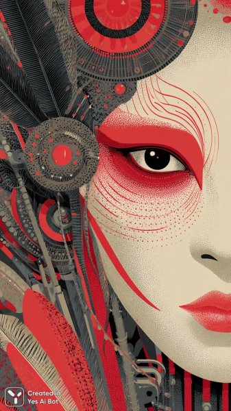 Загадочный взгляд: фея в красном и черном перье. Изображение из нейросети Миджорни