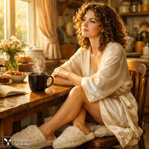 Утреннее спокойствие и аромат черного чая в уютном доме. Генерация из нейросети Sora Images