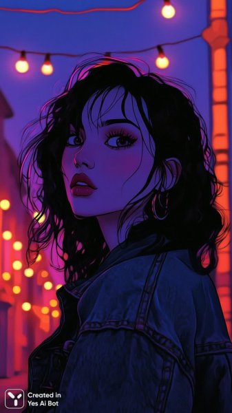 Яркая девушка в неоновом мире уличного праздника. Нейронная сеть Midjourney