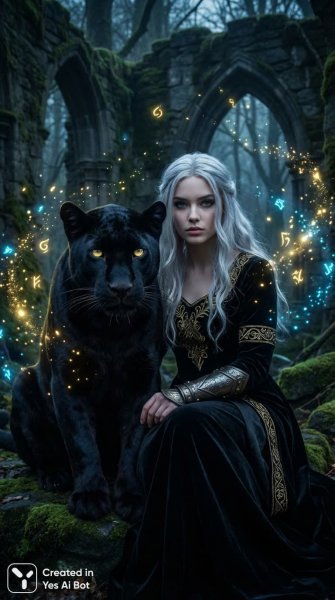 Загадочная встреча: женщина и пантера в волшебном свете. Изображение из нейросети Nano-Banana
