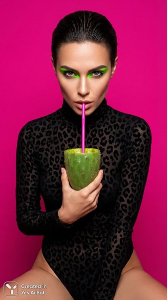 Яркий образ: неоновый взгляд и дерзкая леопардовая провокация. Генерация из нейросети Нано Банана