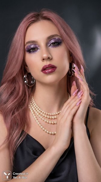 Яркий образ: розовый шик и блеск в портретной съемке. Нейросеть Nano-Banana
