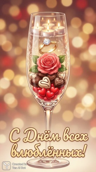 Романтика и любовь в бокале шампанского - незабываемый праздник для влюбленных!. Картинка из нейронной сети NanoBanana