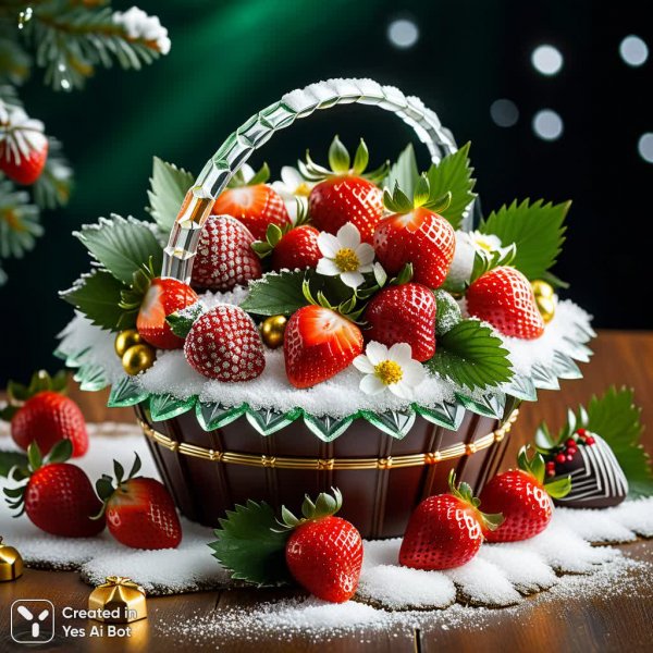 Клубничная корзинка с трюфелями: зимнее шоколадное великолепие в хрустале. Нейронная сеть Stable Diffusion