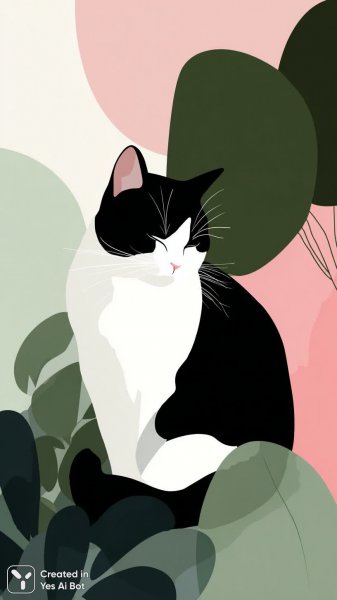 Кошачьи сны в пастельных тонах: геометричный минимализм. Изображение из нейронной сети Midjourney