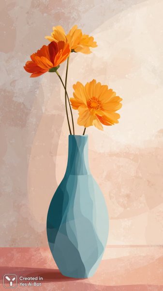 Геометрическая ваза с яркими цветами в стиле минимализма. Нейронная сеть Midjourney