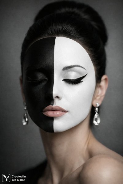 Загадочный взгляд под маской: драматичная красота в черно-белых тонах. Генерация из нейросети Sora Ai Images