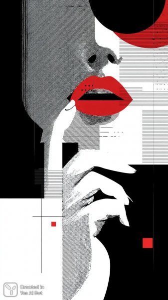 Черно-белый портрет: минимализм и смелое красное настроение. Генерация из нейронной сети Midjourney