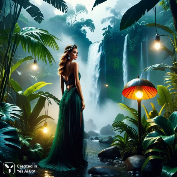 Загадочный мир тропических джунглей: гиперреалистичная цифровая картина в стиле фэнтези. Нейронная сеть Stable Diffusion