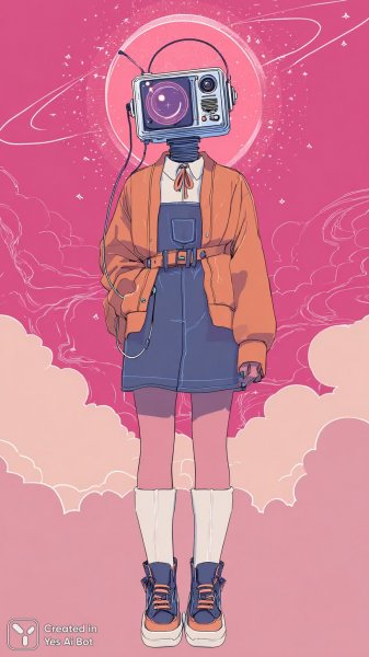 Яркий поп-арт с роботом и аниме девушкой в стиле шибори. Картинка из нейронной сети Midjourney