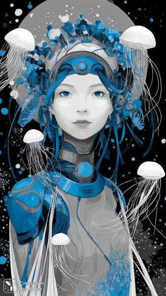 Девушка из космоса: цифровая фантазия в стиле векторной графики. Картинка из нейронной сети Midjourney