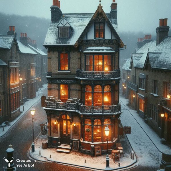 Пожар в викторианском кафе: стимпанк-трагедия зимнего городка. Генерация из нейронной сети Dalle-3