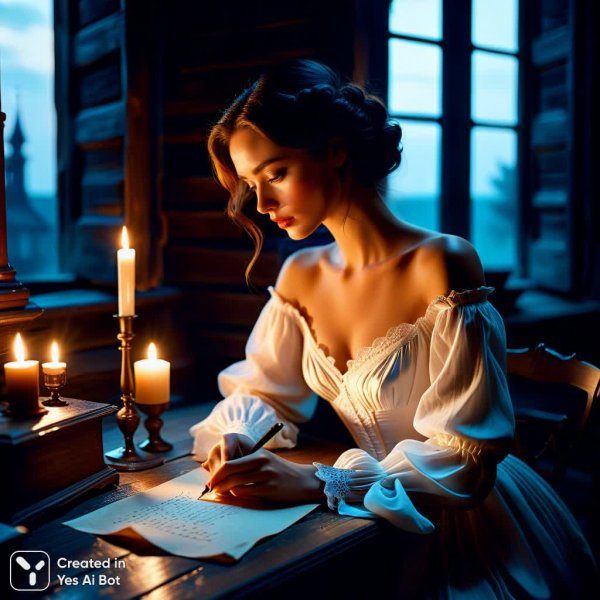 Письмо Татьяны к Онегину: Ночь раздумий и тихой печали. Нейросеть Stable Diffusion