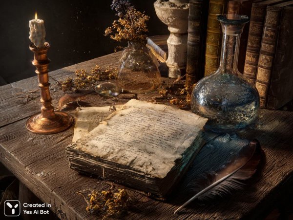 Загадочная атмосфера старинной мастерской и вечных тайн. Картинка из нейросети Midjourney