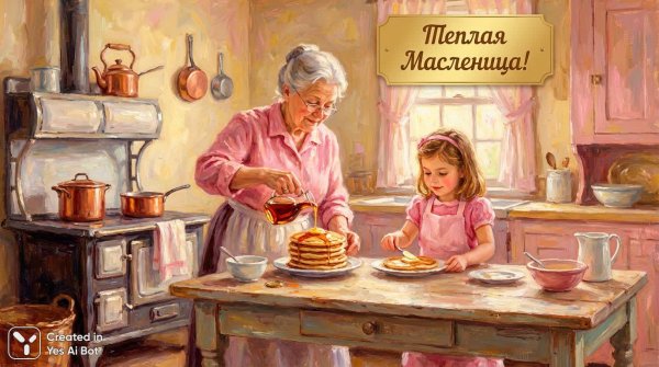 Семейная выпечка: магия тепла и уюта на кухне с блинами и любовью. Генерация из нейросети NanoBanana