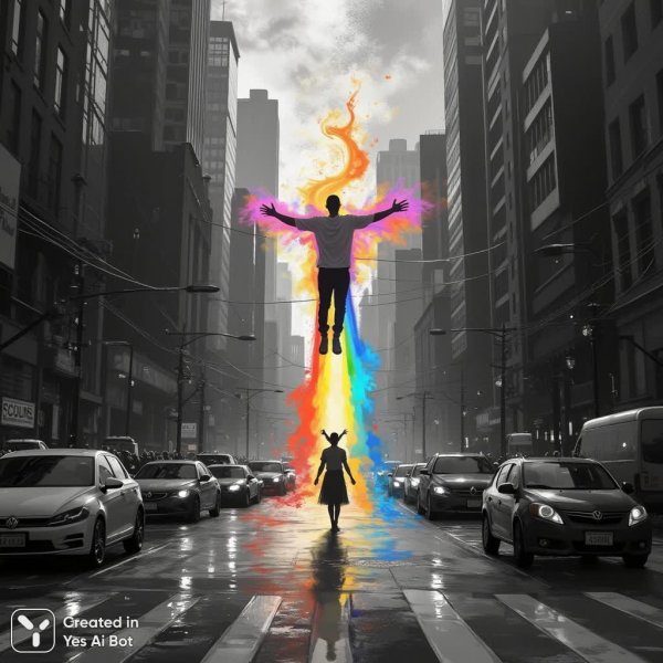 Яркий спуск в монохромный мир. Изображение из нейросети Flux Ai